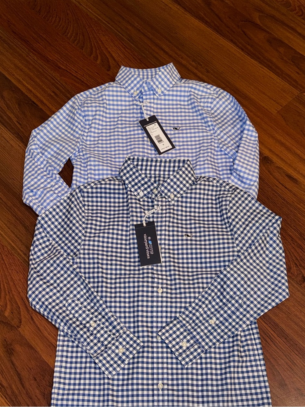 NWT Vineyard Vines Boys performance Gingham Check Button Downs Blue Size 8/10
